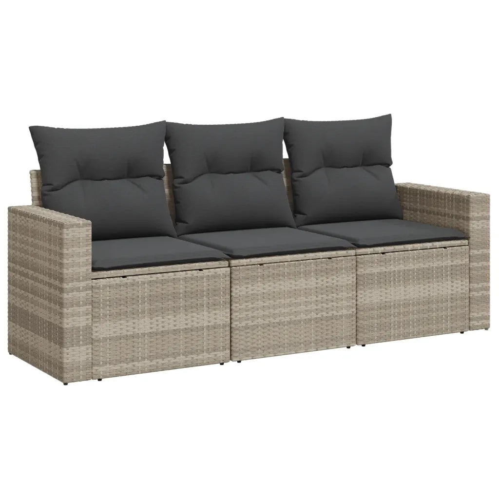 Set Divano da Giardino 3pz con Cuscini Grigio Chiaro Polyrattan 3250999