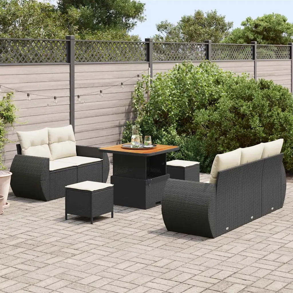 Set Divano da Giardino 8 pcs Nero e Crema polyrattan 3363765