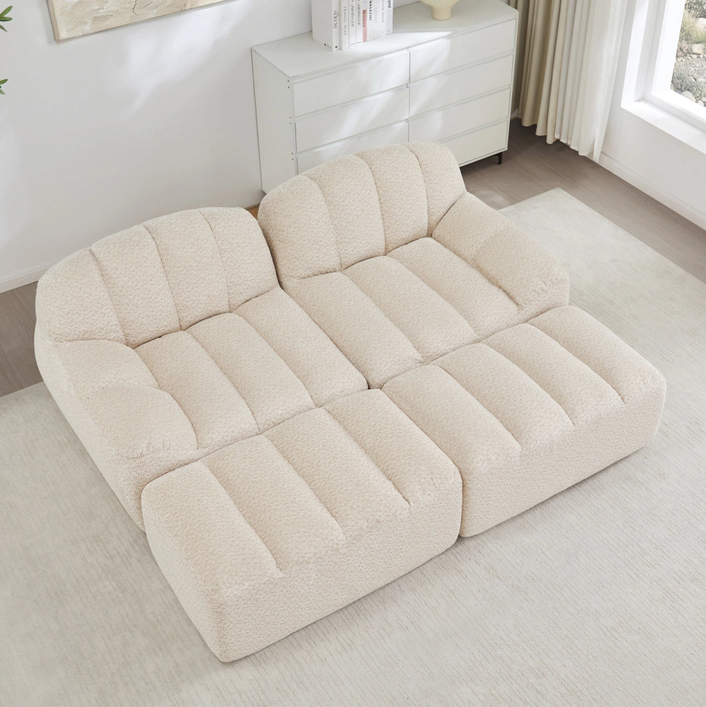 Divano modulare angolare senza struttura; 210x165x79 cm; in granulated fleece beige bianco