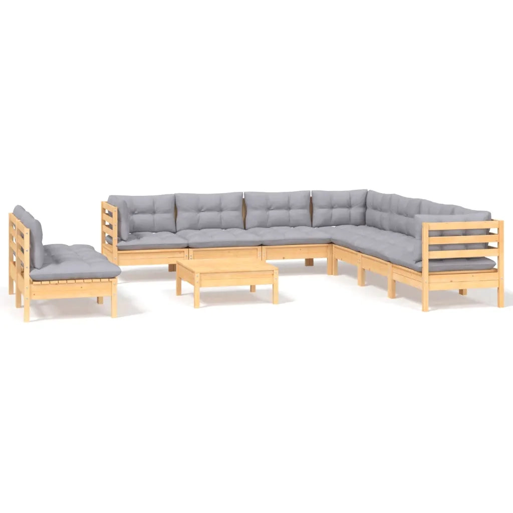 Set Divani da Giardino 10 pz con Cuscini Grigi Massello di Pino 3096832
