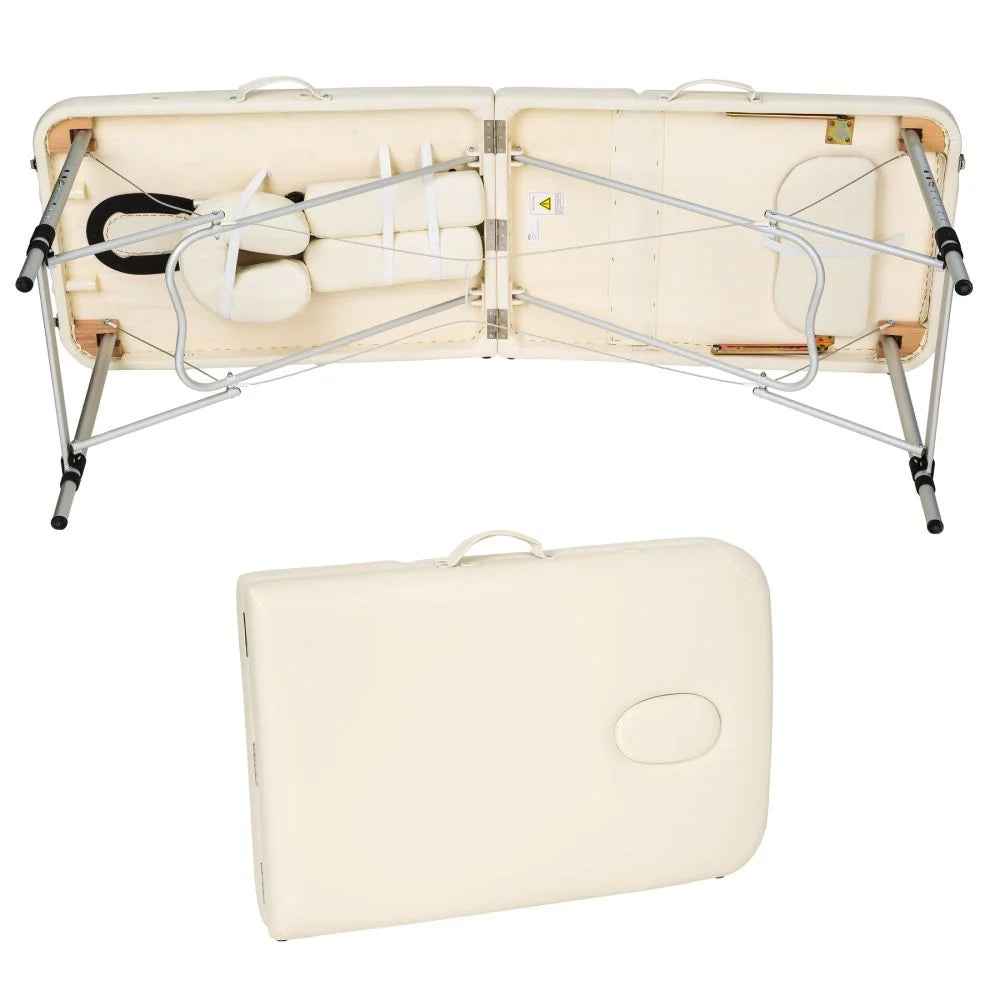 Lettino da massaggio portatile pieghevole in alluminio a 3 sezioni + telo beige 2008139