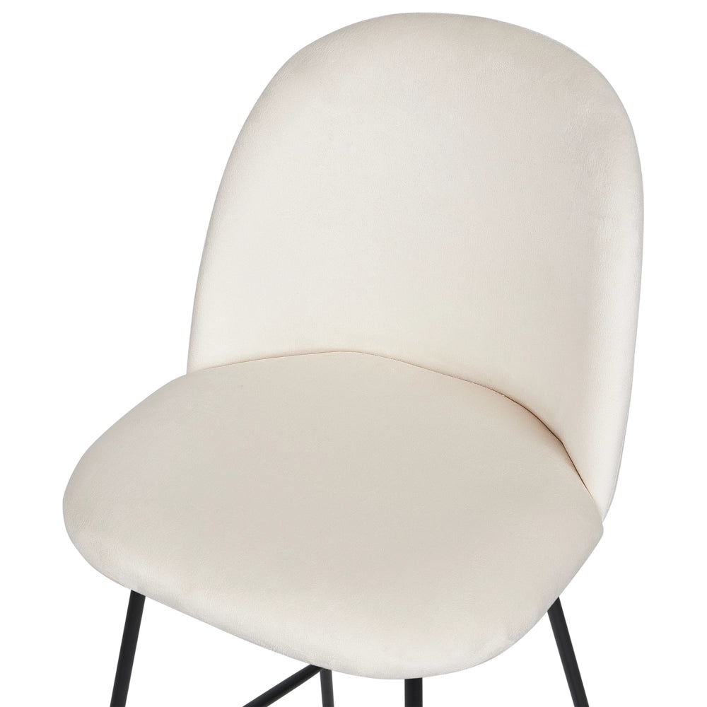 Set di 2 sedie da bar con rivestimento in velluto bianco panna e struttura in acciaio nero con sedile ad altezza d'uomo Mobili da sala da pranzo Glam Design
