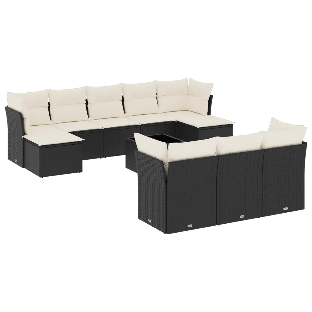 Set Divani da Giardino 11 pz con Cuscini in Polyrattan Nero 3218336