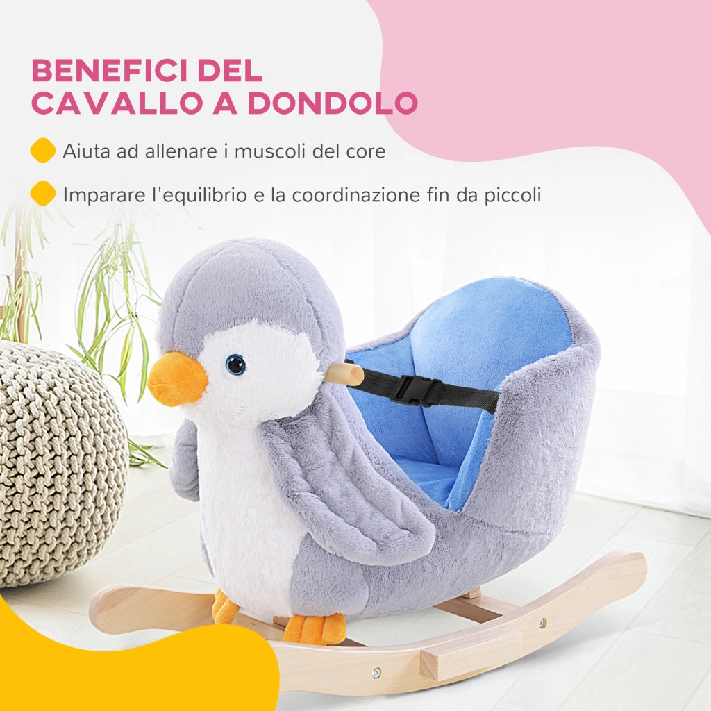 Cavallo a Dondolo a Pinguino in Peluche con 32 Musiche e Cintura di Sicurezza, Et¨¤ 18 Mesi
