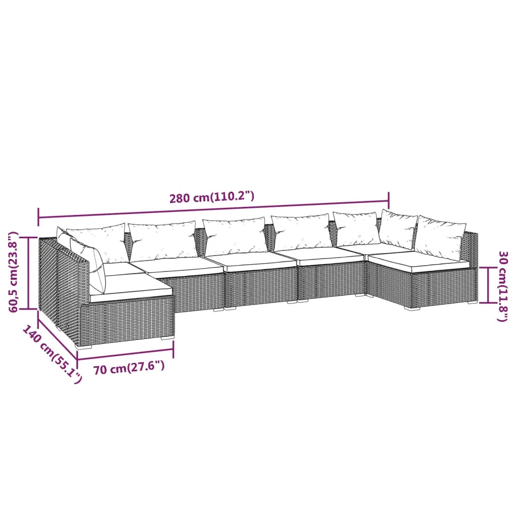 Set Divani da Giardino 7 pz con Cuscini in Polyrattan Marrone 3101891