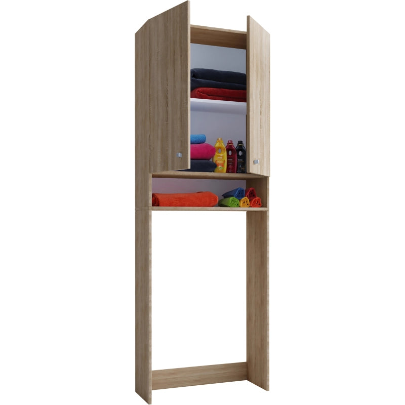 Lavabox – Mobile Coprilavatrice con Ripiani – Finitura Noce – H184 × L70 × P27 cm – Soluzione Salvaspazio per Bagno e Lavanderia