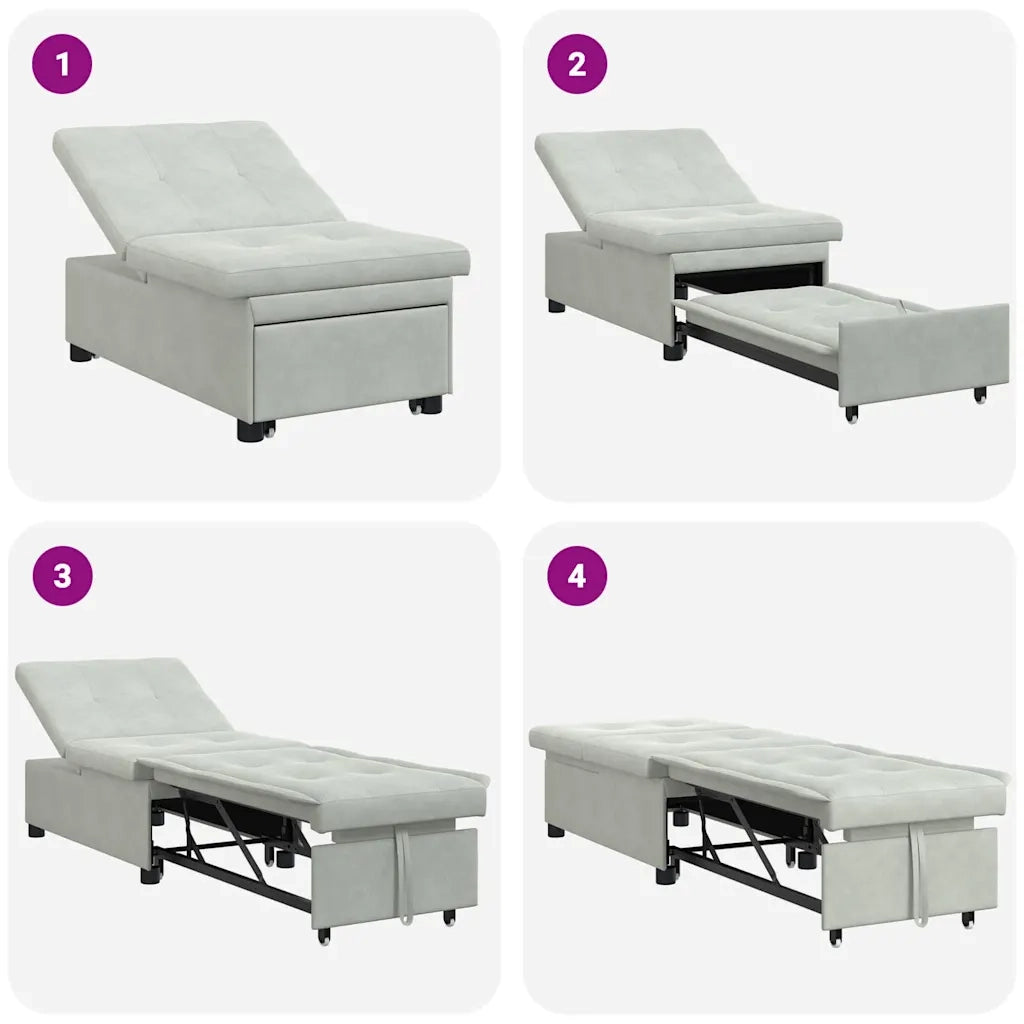 Divano letto Grigio chiaro 194 x 67 x 82 cm Velluto 42008594