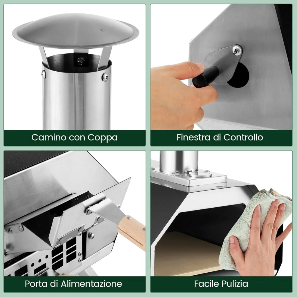 Foro per Pizza da Giardino, Forno Portabile a Legna da Esterno per Piazza, Forno per Pizza con Pietra per Pizza con Gambe Pieghevoli
