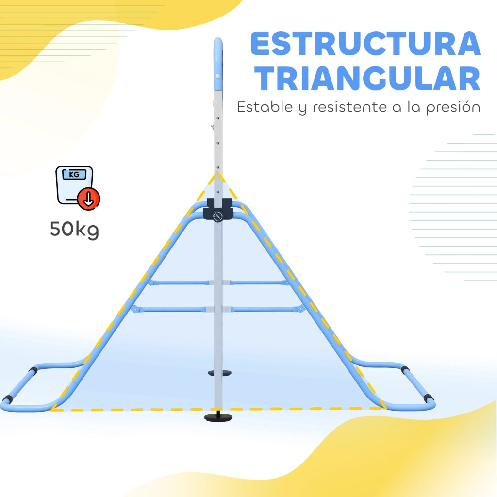 Sbarra per ginnastica bambini regolabile ¨C zephmum ¨C 5 livelli, anelli, blu, plegabile