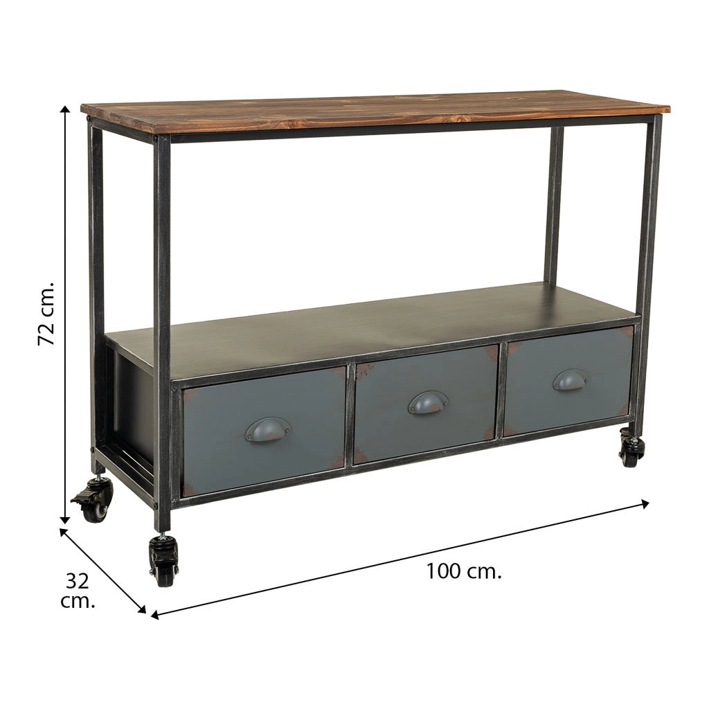 Mobile da ingresso in legno e metallo marrone 100x32x72h