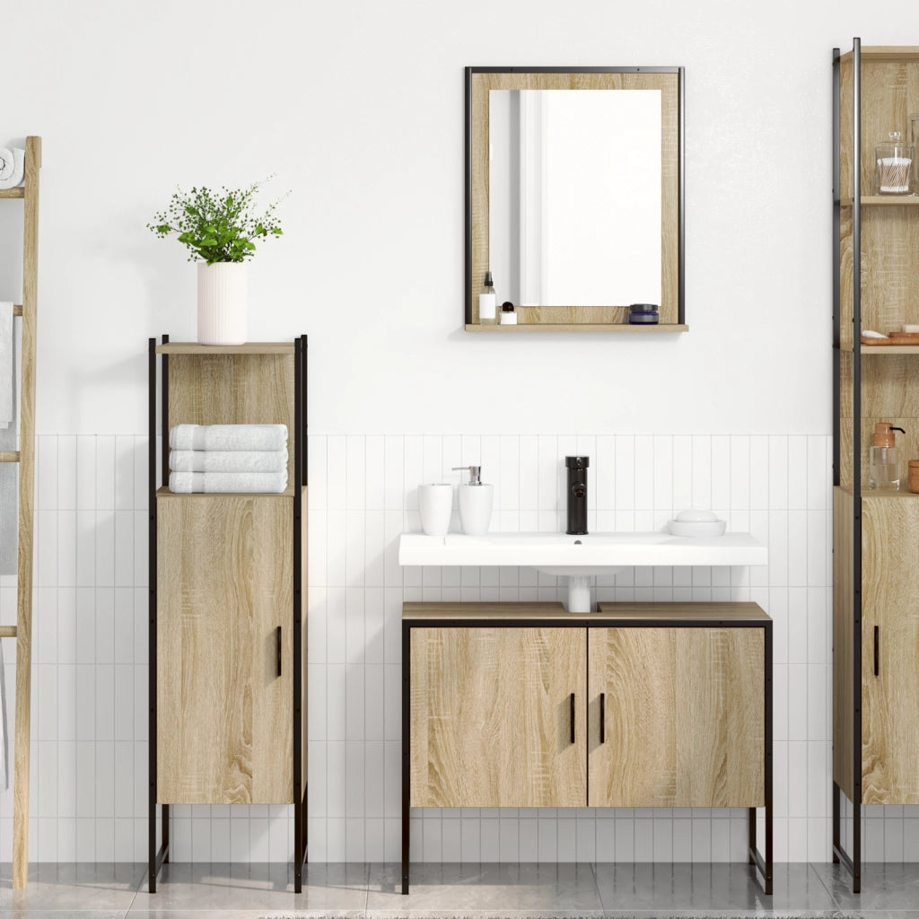 Set di Mobili da Bagno  in 3 Pezzi Rovere Chiaro Legno Ingegnerizzato
