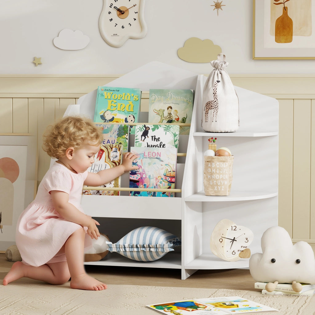 Libreria bambini 7 ripiani ¨C Xylo ¨C legno bianco, bordi arrotondati, portata 40 kg