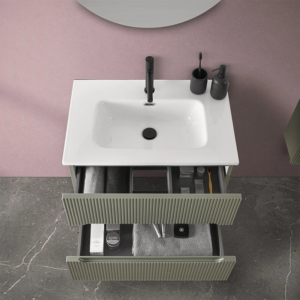 Mobiletto bagno sospeso cannettato 70 cm verde Bali