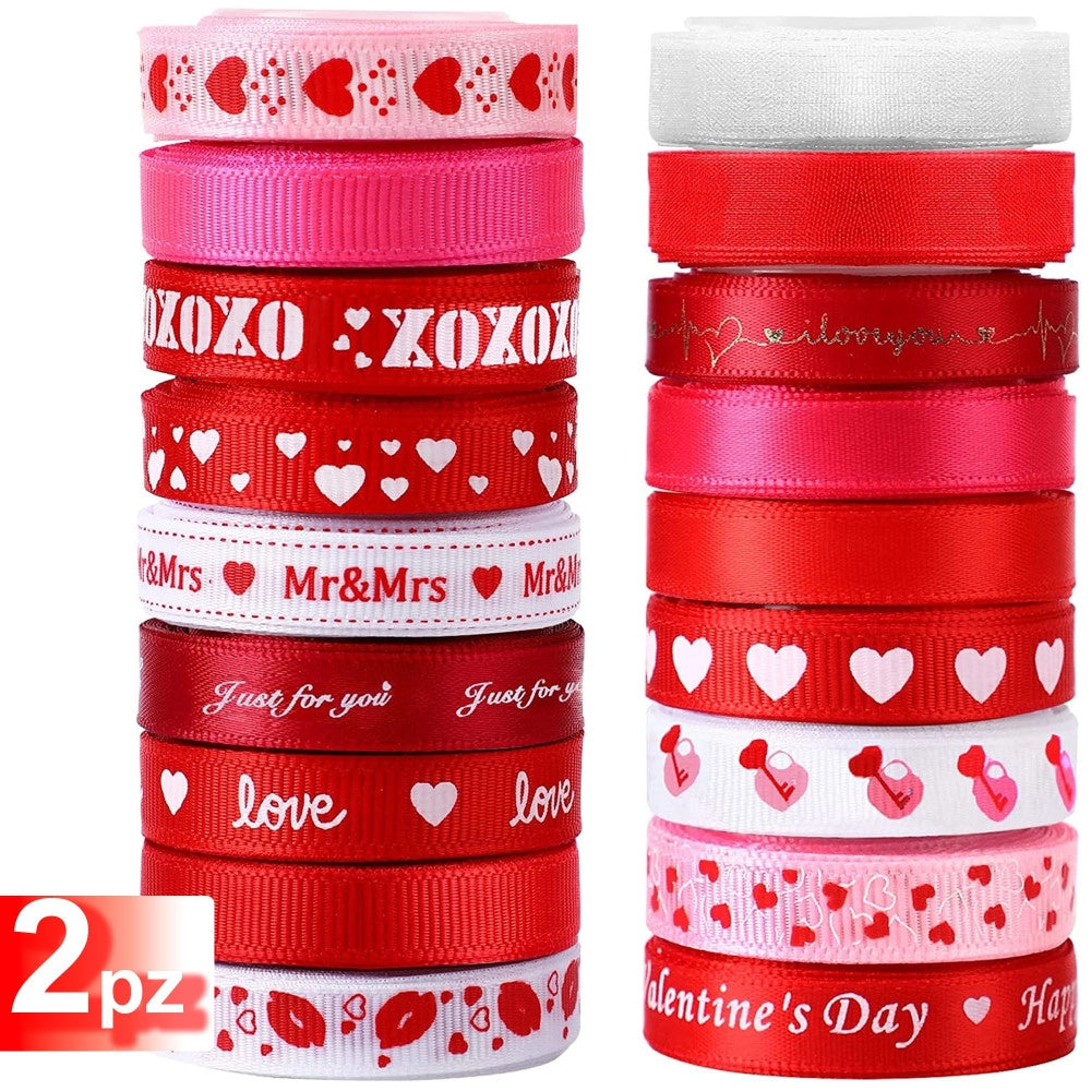 Trade Shop - Nastro San Valentino Ass. 1x270 Cm 2 Pezzi Matrimonio Anniversario Decorazioni Regalo -