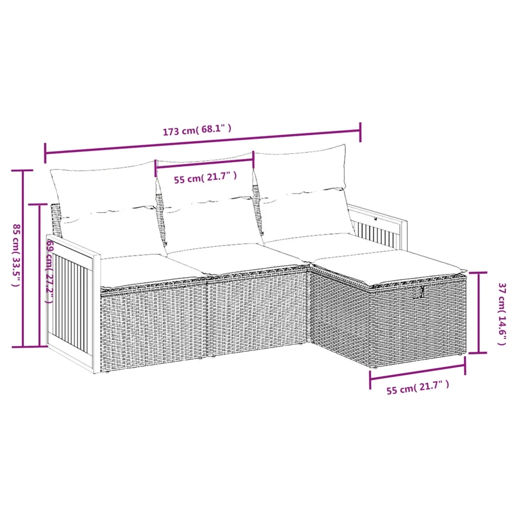 Set Divani da Giardino 4 pz con Cuscini Nero in Polyrattan 3265704