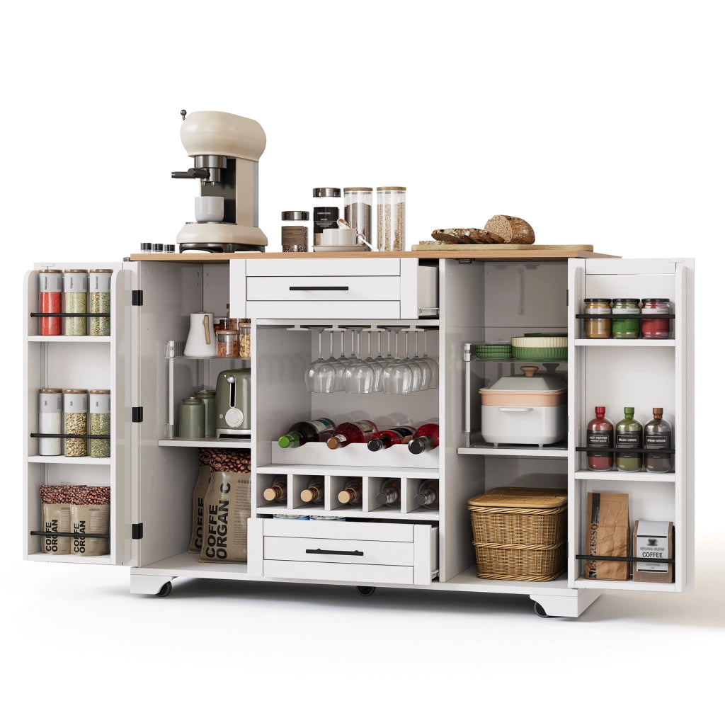 Carrello da Cucina Pieghevole con Ruote ¨C MINIMAL ¨C Bianco, 120x45/70x92 cm