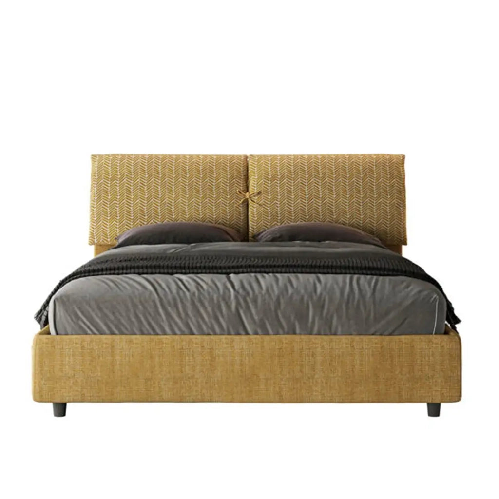 Letto matrimoniale con rete imbottito 160x190 tessuto Aragona 3 giallo Mados