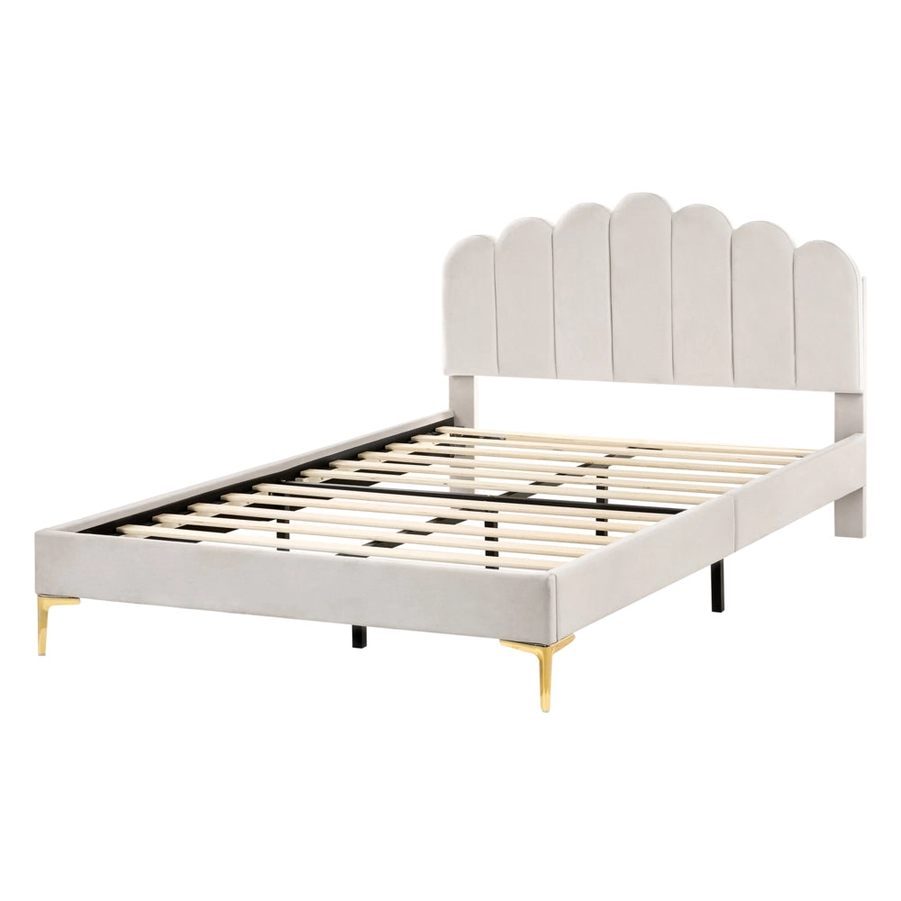Letto matrimoniale 140 x 200 cm velluto Gambe in metallo bianco sporco con testiera e base a doghe