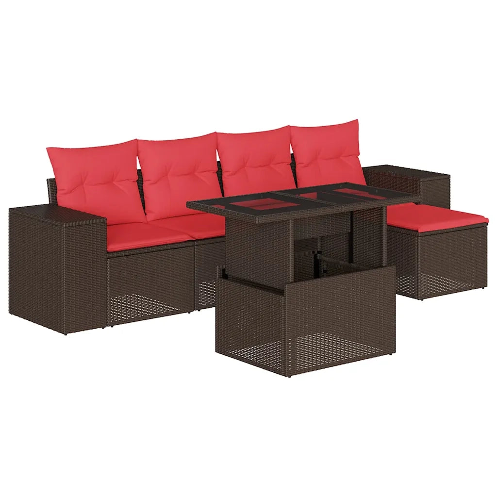 Set Divani da Giardino 6 pz con Cuscini Marrone in Polyrattan 3269134
