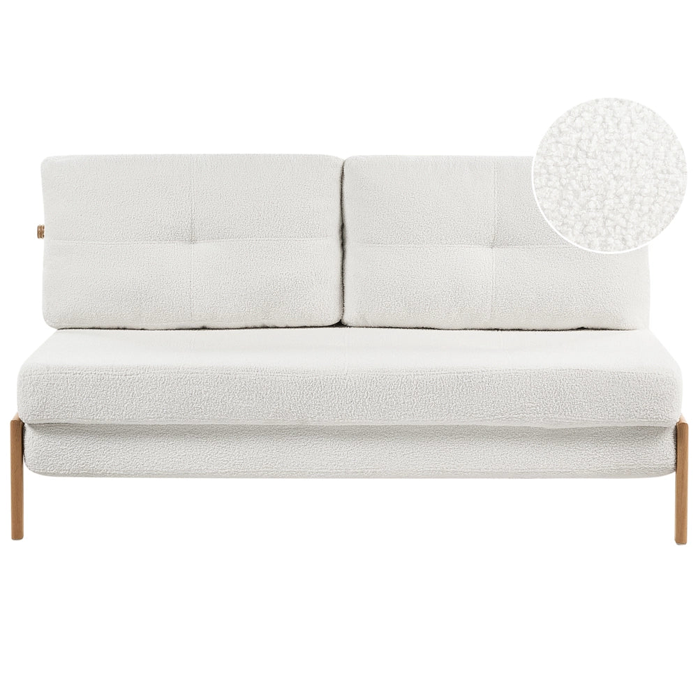 Divano letto in tessuto boucle bianco 2 cuscini per sedersi Scandinavo