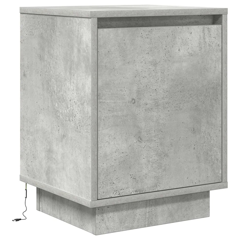 Comodino | Armadio da Notte | Mobiletto da notte con Luci LED Grigio Cemento 38x34x50 cm