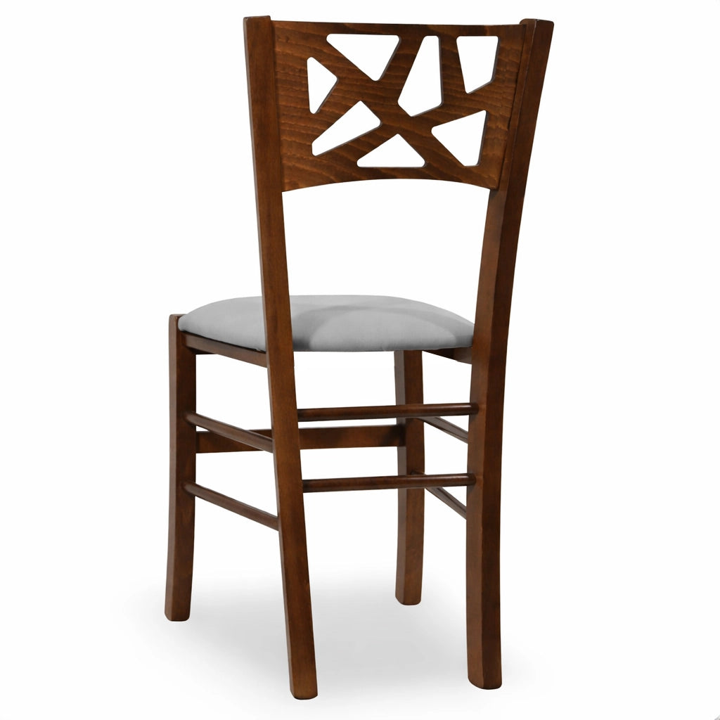 Sedie sala pranzo Sissy in legno noce scuro con seduta imbottita grigia set da 2