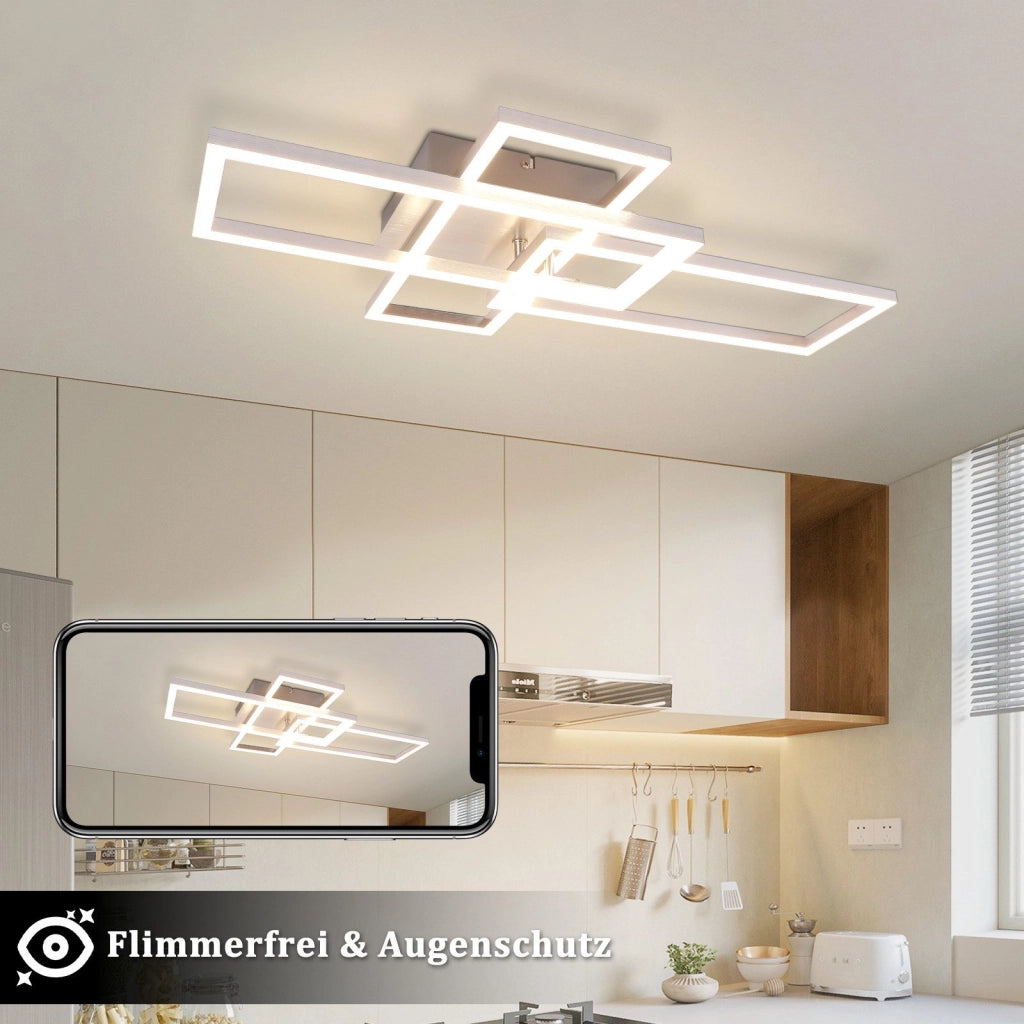 ZMH Lampada da soffitto plafoniera LED geometrica argentata dimmerabile 64 cm 36W per camera letto soggiorno