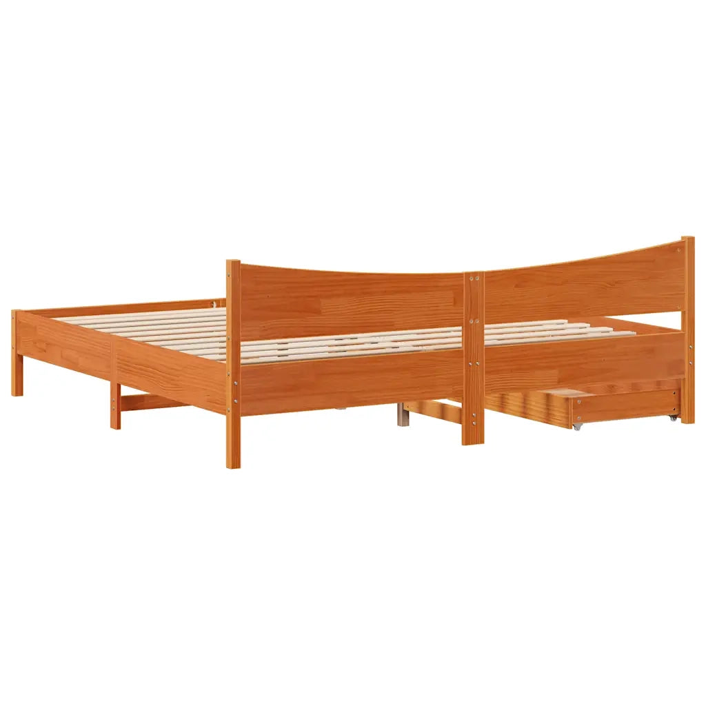 Giroletto con Cassetti-Struttura Letto con contenitore Marrone Cera 200x200 cm Massello Pino