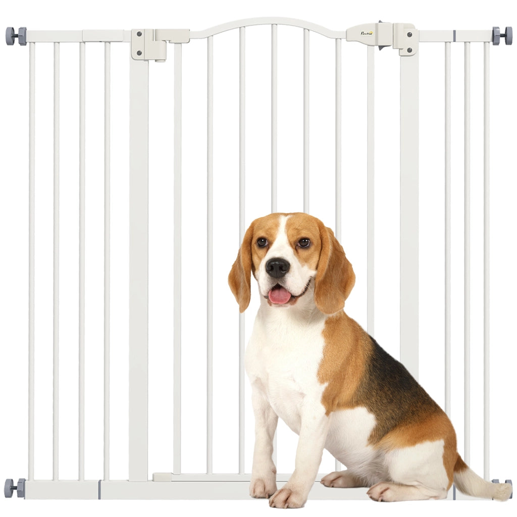 Cancelletto per Cani Estensibile con 4 Viti Regolabili, in Metallo e Plastica, 74-100x94 cm, Bianco