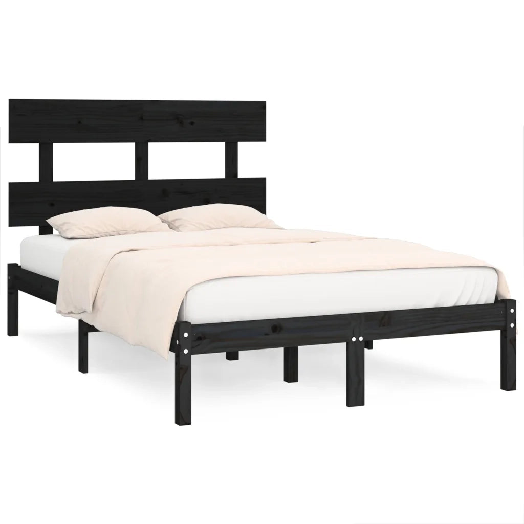 Letto matrimoniale | Letto per adulti | Giroletto Nero in Legno Massello 140x190 cm