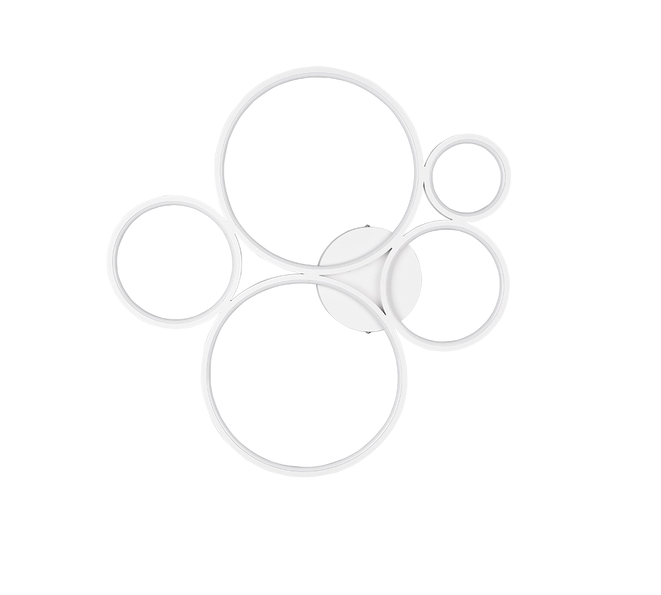 Plafoniera LED 5 cerchi, metallo, bianco opaco, L 59 cm, Rondo