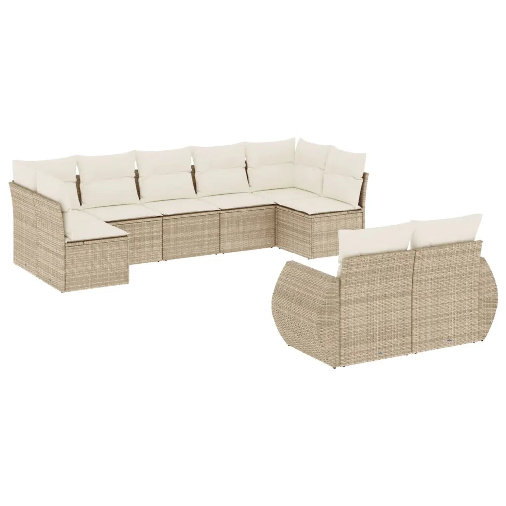 Set Divano da Giardino 9 pz con Cuscini Beige in Polyrattan 3221817