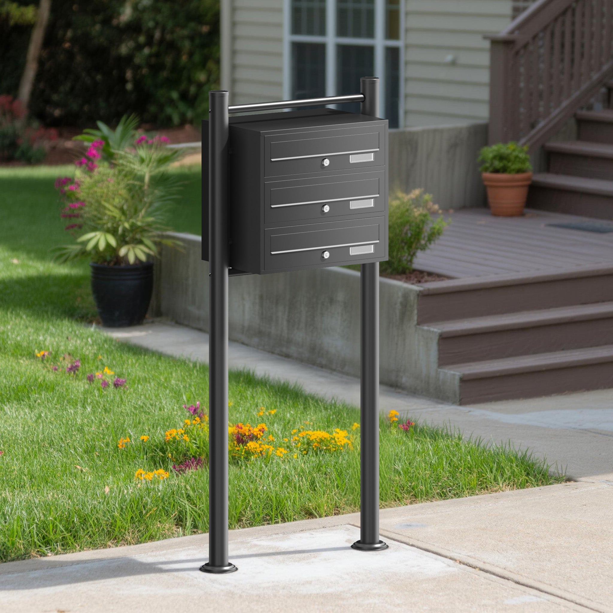 Cassetta postale condominiale autoportante 3 posti, 1 modulo, nero 556 x 270 x 1500 mm