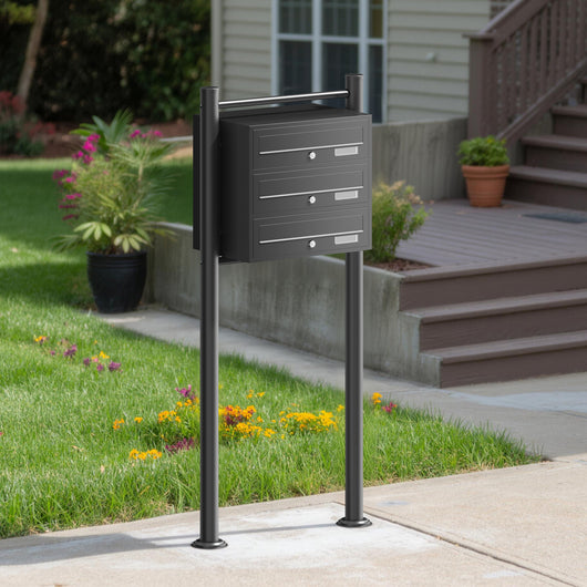 Cassetta postale condominiale autoportante 3 posti, 1 modulo, nero 556 x 270 x 1500 mm
