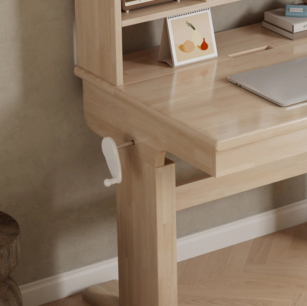 Scrivania per bambini 92.2x60x89 cm regolabile in altezza con piano inclinabile; legno naturale