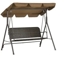 Dondolo da Giardino 3 Posti con Tettuccio Regolabile in Rattan PE e Acciaio, 167x112x153cm