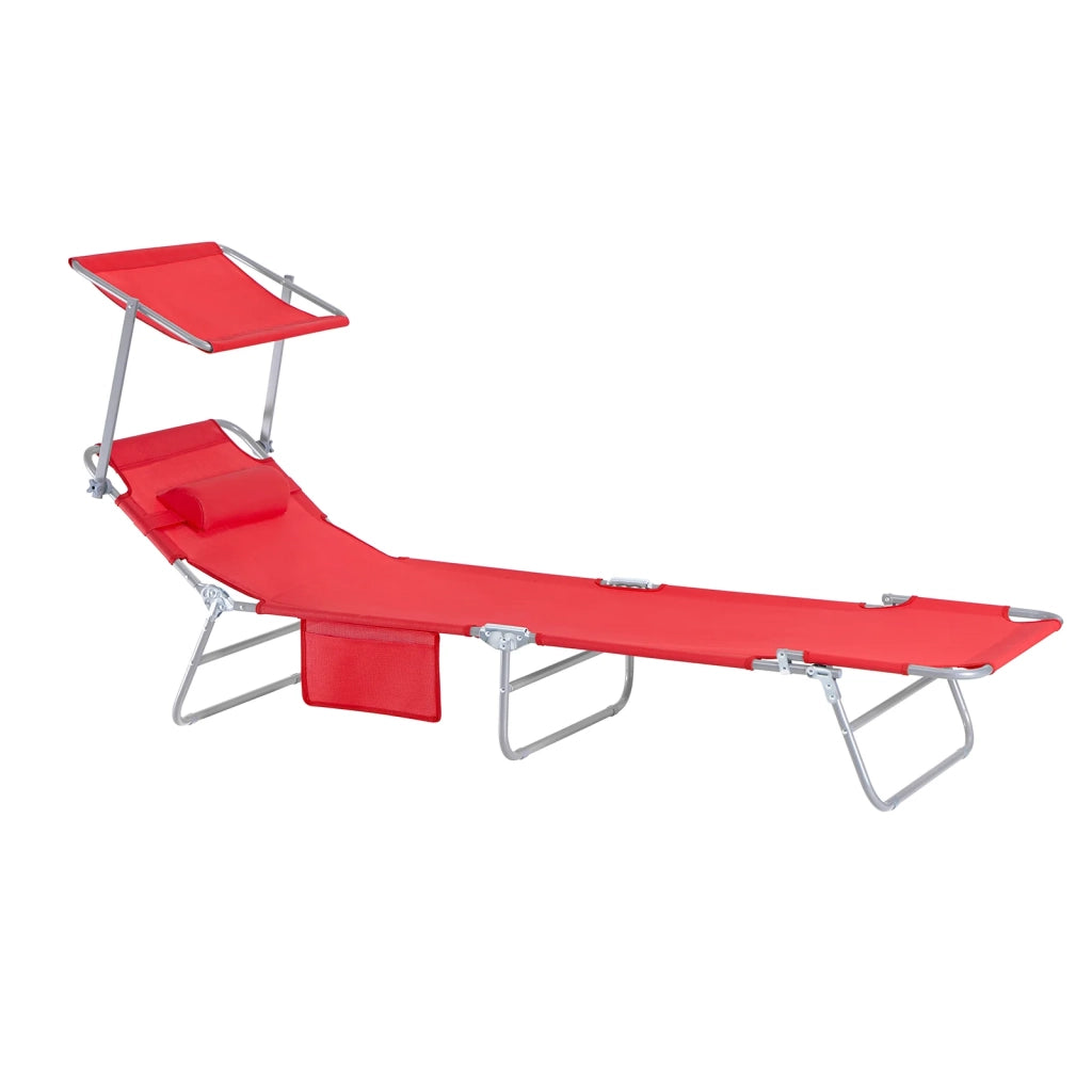 Lettino Prendisole Pieghevole Cuscino e tettuccio Regolabile 4 Angoli di reclinazione con Organizer Rosso OGS48-R