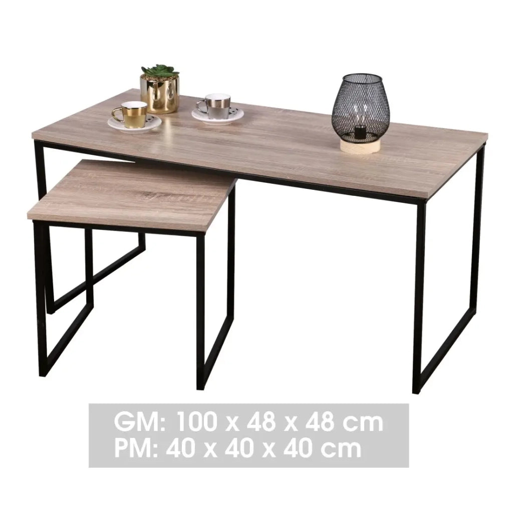 Set di 2 tavolini nidificati HOLBORN – Rovere chiaro e metallo nero – Design moderno 100x50 cm