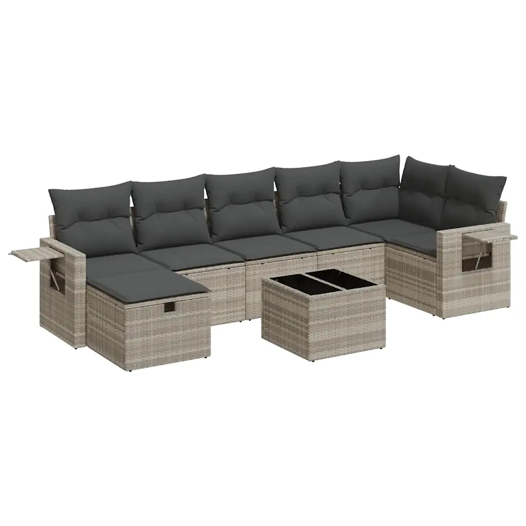 Set Divano da Giardino 8pz con Cuscini Grigio Chiaro Polyrattan 3325518