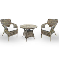 Set di 2 poltrone con 1 tavolino Kariba in rattan grigio con cuscini in omaggio