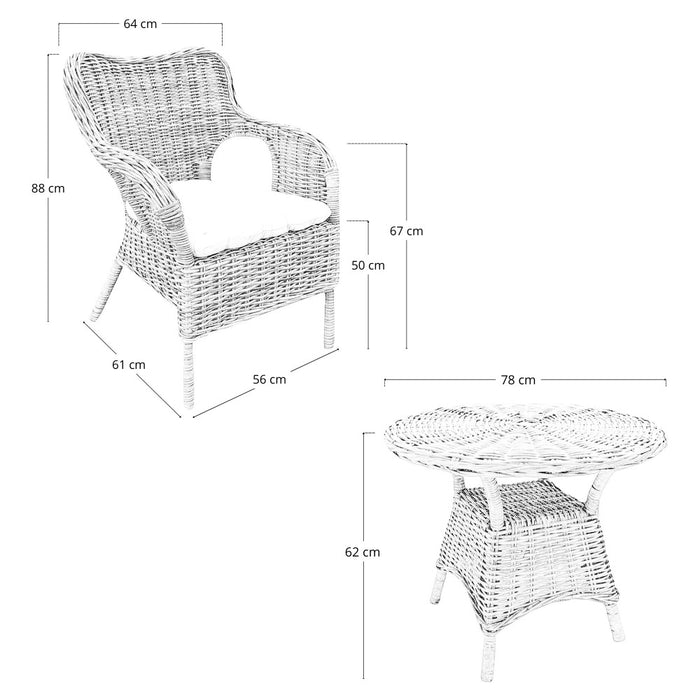 Set di 2 poltrone con 1 tavolino Kariba in rattan grigio con cuscini in omaggio