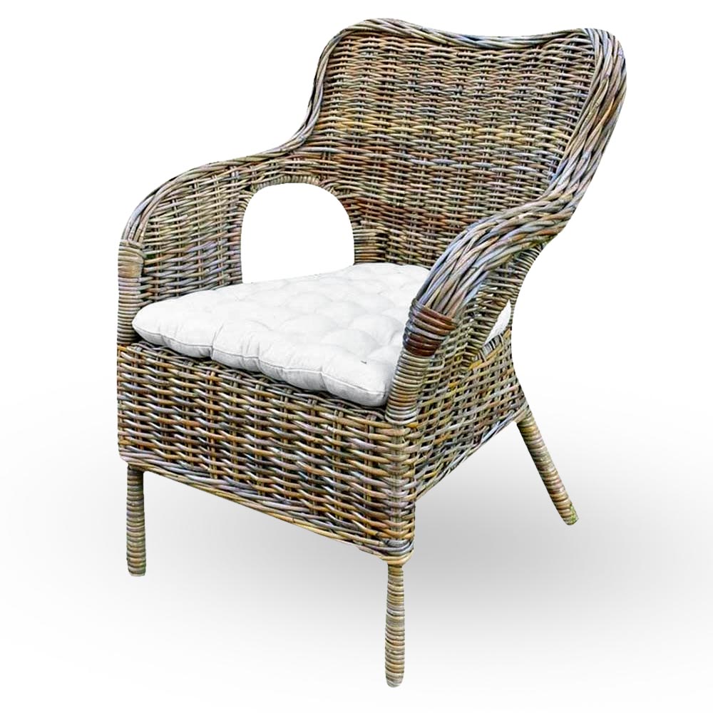 Poltrona sedia da giardino Kariba in rattan color grigio con cuscino in omaggio