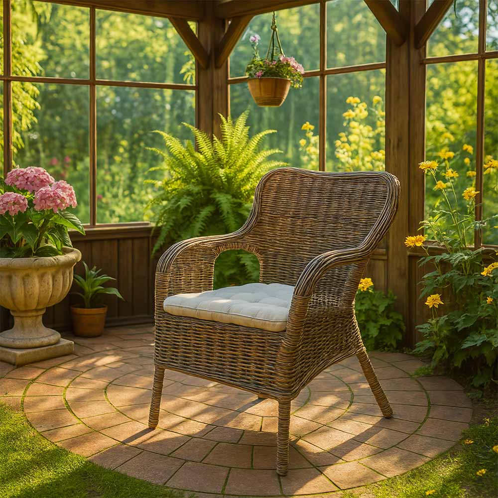 Poltrona sedia da giardino Kariba in rattan color grigio con cuscino in omaggio