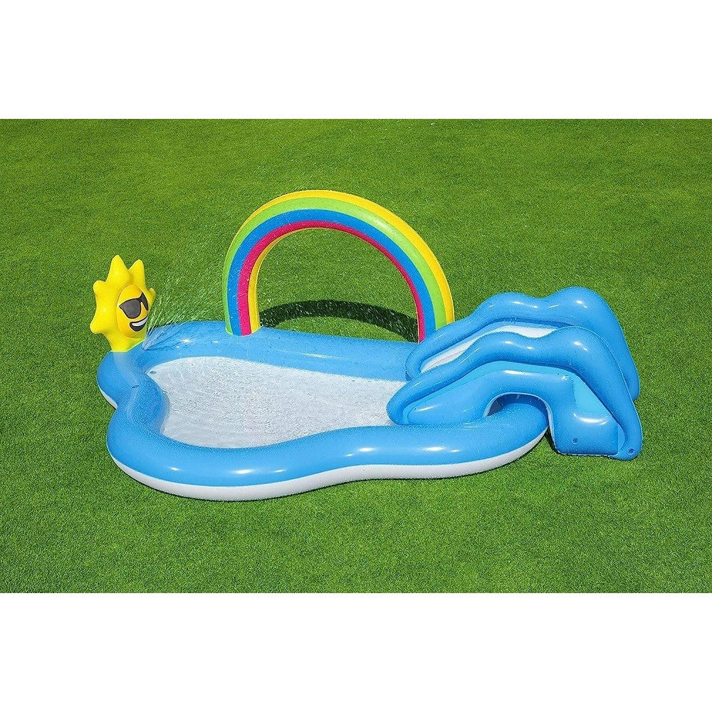 Trade Shop - Piscina Per Bambini Arcobaleno 2 Anni+ Gonfiabile 257x145x91cm Con Scivolo 53092 -