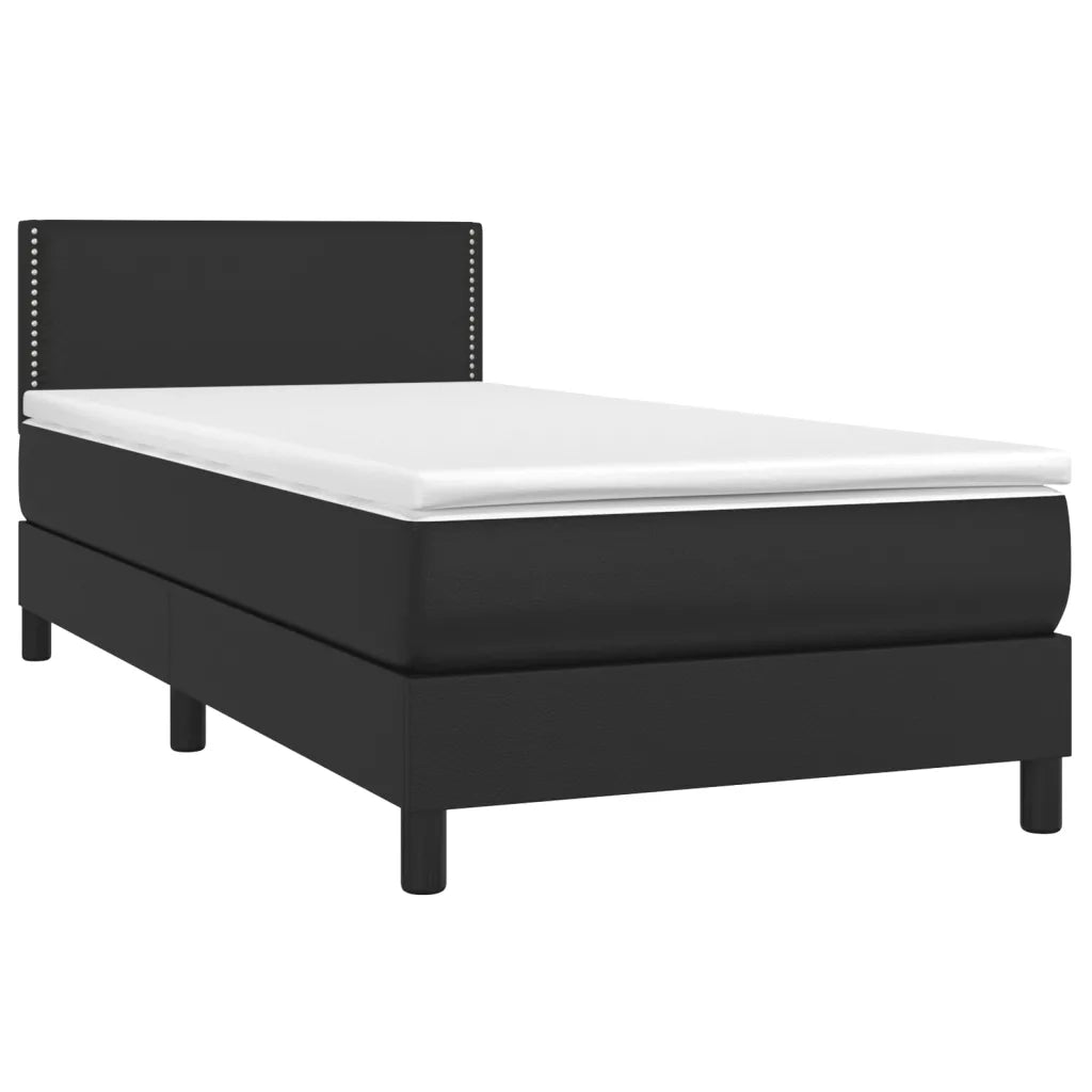 Letto singolo | Letto per adulti | Giroletto a Molle con Materasso e LED Nero 100x200cm Similpelle