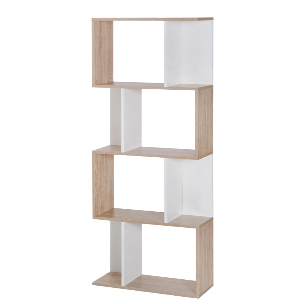Libreria 4 livelli a S ¨C zephmum ¨C legno naturale e bianco 60x24x148