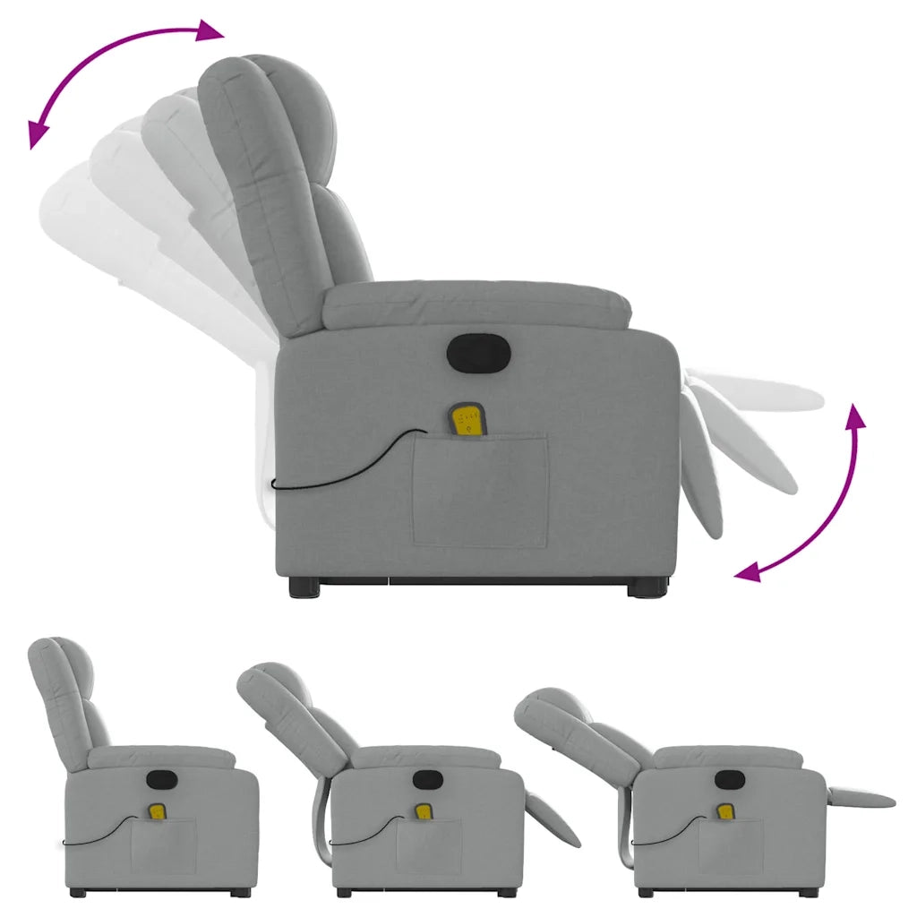Poltrona | Sedia Relax Alzapersona Massaggi Reclinabile Grigio Chiaro Tessuto