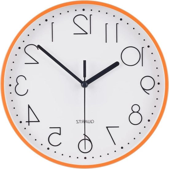 Orologio da Parete 9 Pollici a Cerchio con Numeri Arabi, Facile da Leggere, per Salotto, Camera da Letto e Scuola, Batterie Non Incluso, Colore Arancione