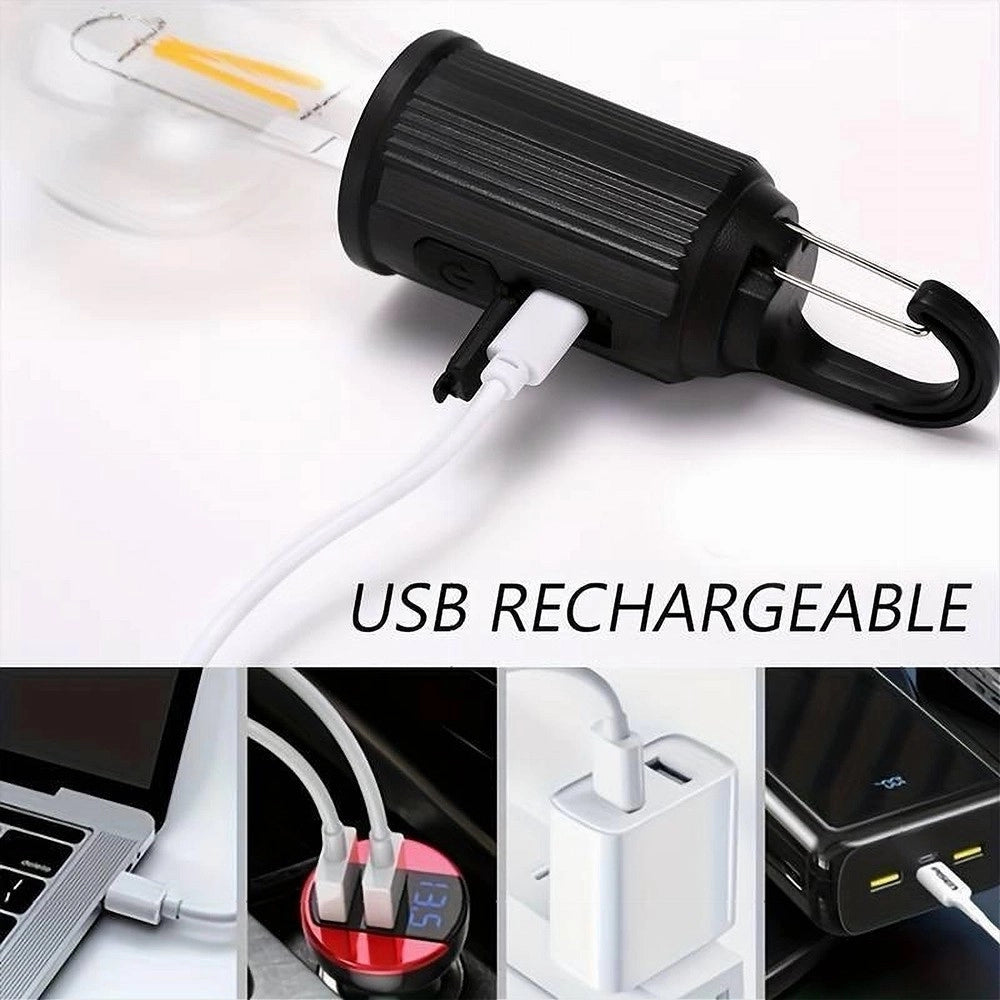 Trade Shop - Lampada Lampadina Led Bulbo Ricaricabile 3 W Usb Gancio Campeggio Tenda Camper -