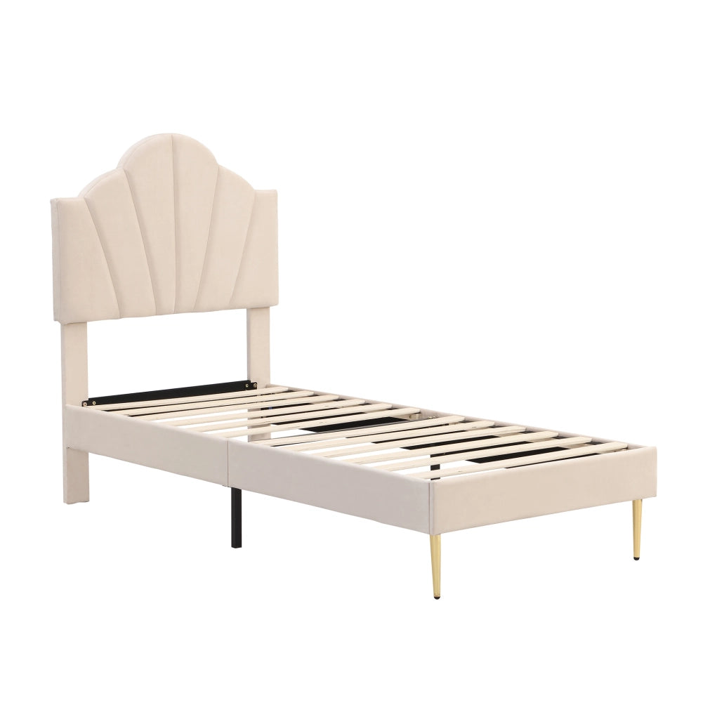 Letto imbottito 90x200 cm; testiera regolabile; velluto beige (Senza materasso)